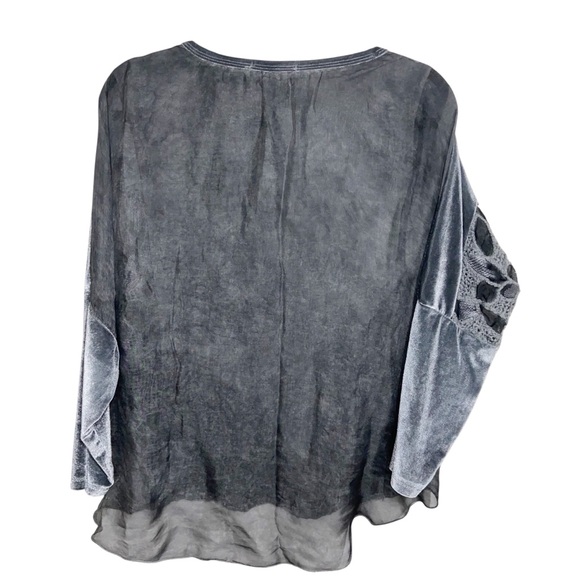 Tempo Paris Top Womens XL Burnout Velvet Whimsigoth Fairy Floral Boho Sheer - Picture 2 of 11